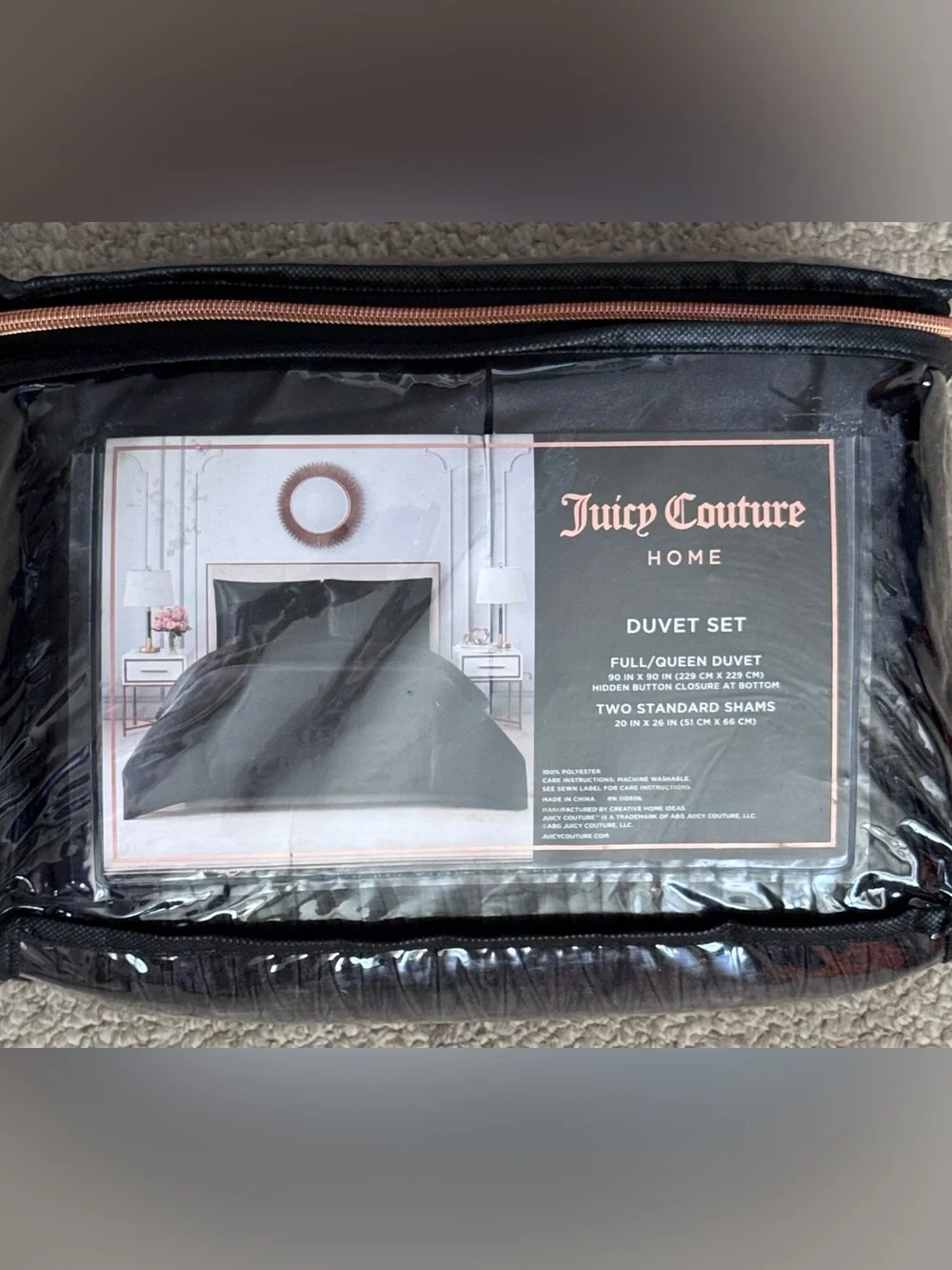 New Juicy Couture Black Full Queen Duvet Two Sham Set 90 x 90